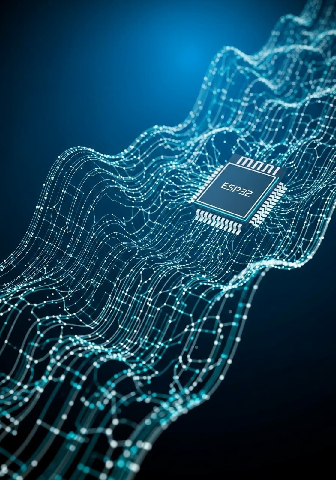 Illustration of an ESP32 chip and connected circuits